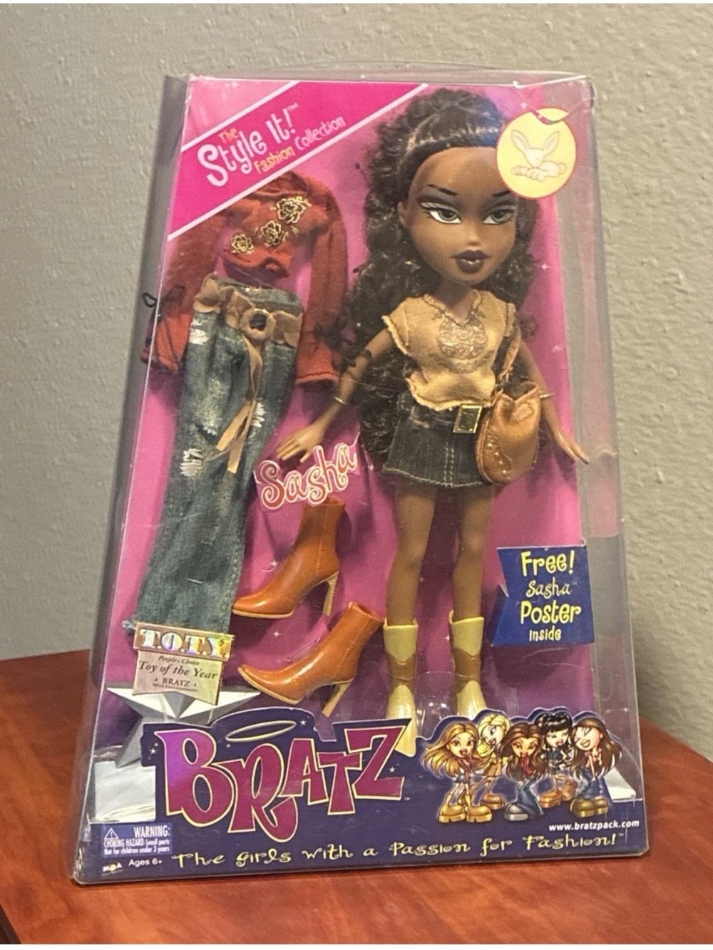 Sasha Fashion Doll in Pink Packaging - Brown Doll with Tan Outfit